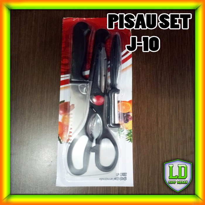 Set Pisau Dapur 4in1 Pisau Daging - Pisau Buah - Gunting - Peeler Berkualitas J-10