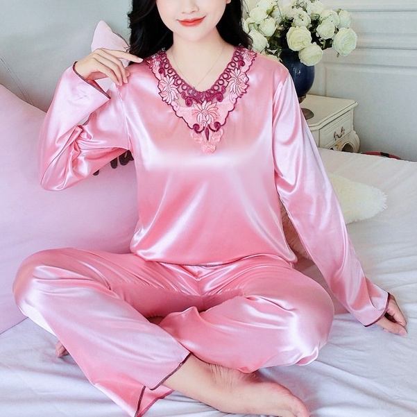 [COD] baju tidur wanita dewasa/piyama satin/daster kekinian lengan panjang