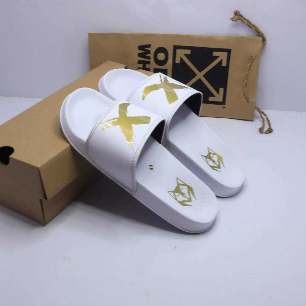 SENDAL SLIDE OFF WHITE MAXSIMALL SLIDE SLIP ON SPORT CASUAL IMPORT PRIA WANITA PREMIUM