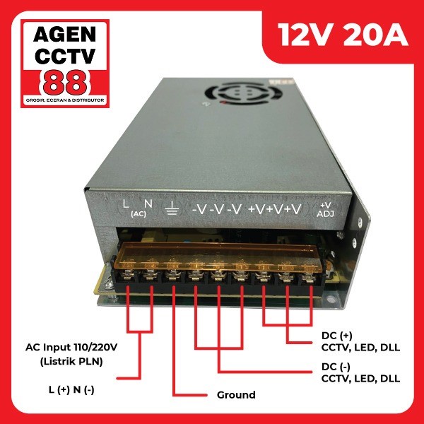 Adaptor Jaring Power Supply SPC DC 12V 20A Murni Garansi 1 Tahun