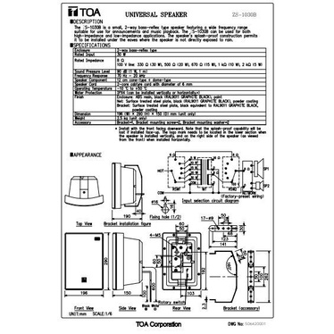 SPEAKER UNIVERSAL WALL INDOOR OUTDOOR 30 WATT TOA ZS-1030W ORIGINAL ORI GARANSI