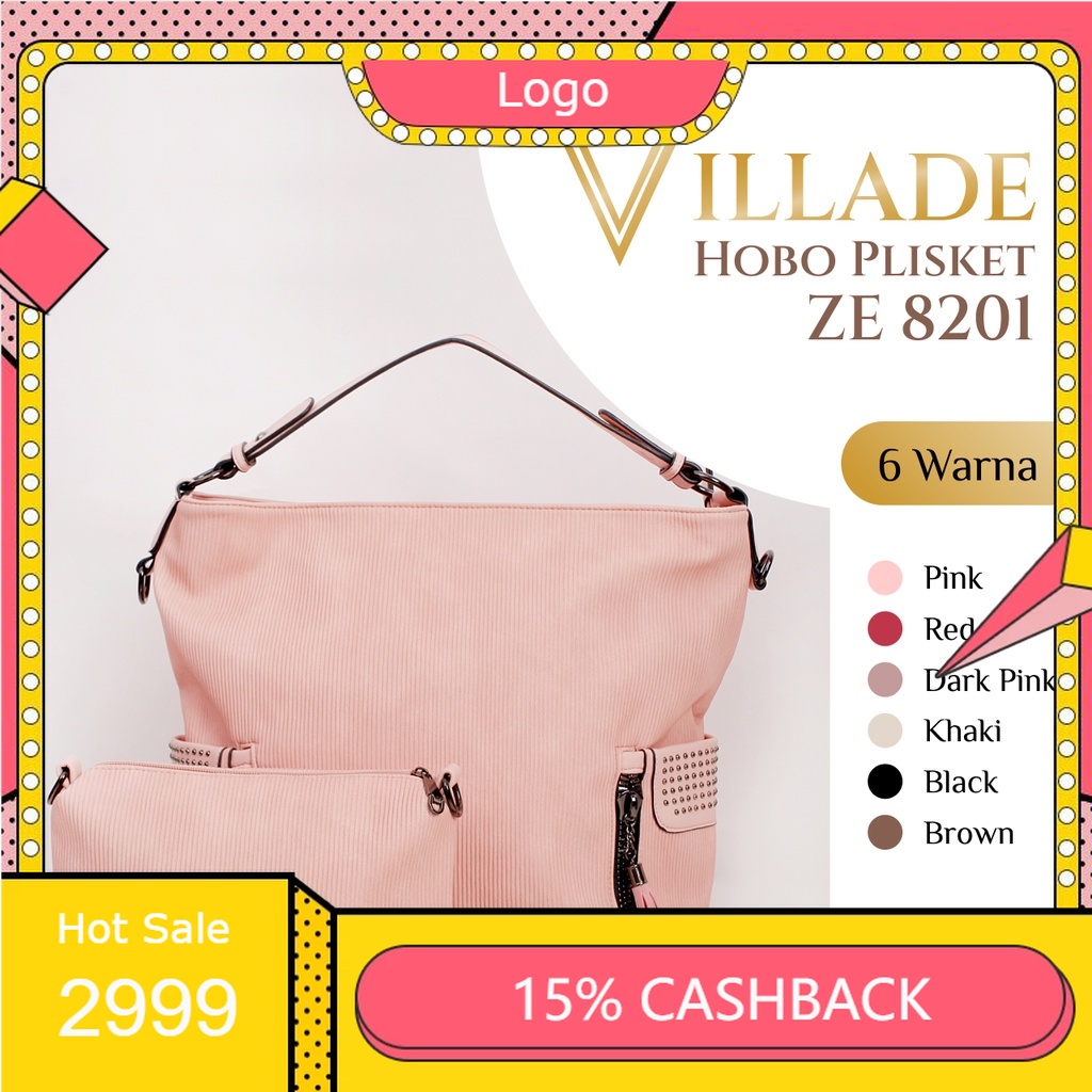 Tas Wanita Pink Import Villade Hobo plisket 8201 | Hobo Bag | Woman Bag | Tas Wanita Elegan.