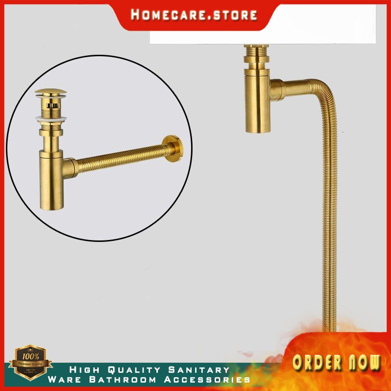 Tuqiu Basin Pop Up Drain Gold Bottle Trap Bathroom Sink Siphon Drains with Pop Up Drain Kit P-TRAP P