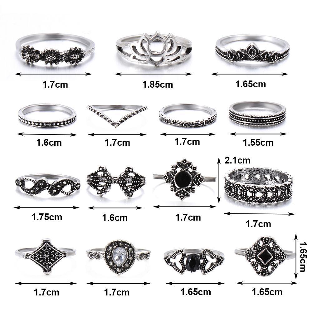 Nanas 15PCS/Set Cincin Set Fashion Boho Vintage Perak Aksesoris Tangan