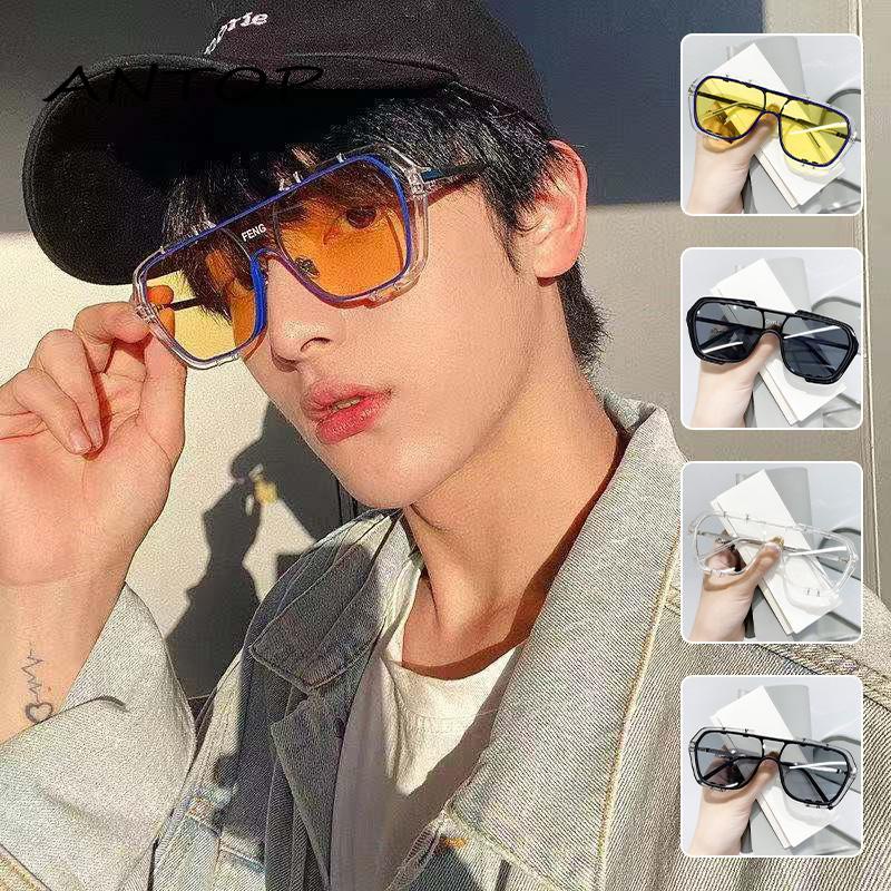 Kacamata Hitam Aviator Lensa Kuning Uv400 Gaya Vintage Model One piece Bingkai Besar Untuk Pria Dan Wanita