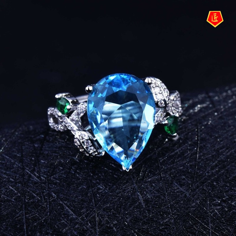 [Ready Stock]S925 Silver Natural Blue Topaz Ring for Women