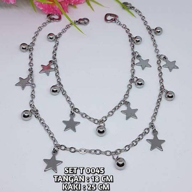 Gelang tangan / kaki Titanium silver putih bintang star wanita cewek cewe perempuan asli original