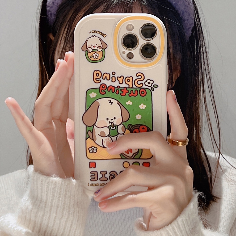 IPHONE Kartun Casing Ponsel Lucu Piknik Anjing Perlindungan Penuh Soft Cover Untuk Iphone7 8 PLUS X XR XS 11 12 13 14 MINI PRO MAX SE 2020