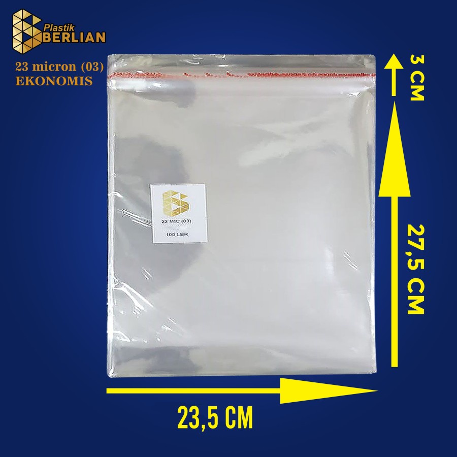 

23,5 x 27,5 cm Plastik OPP EKONOMIS 23micron (100 lbr) (lem/seal)