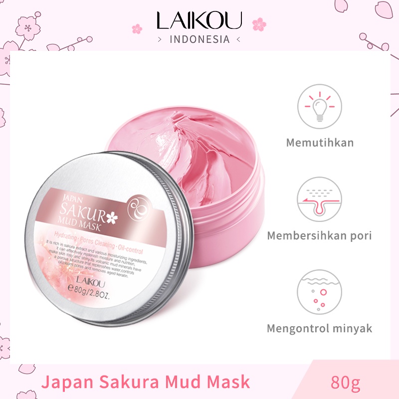 LAIKOU Sakura Mud Mask Membersihkan Pori-pori Menghilangkan Komedo Memutihkan 80g