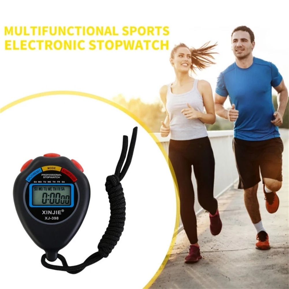 ღ Portable Handheld Olahraga Lcd Digital Stopwatch Profesional Tahan Air Timer Counter Chronograph Kompetisi Olahraga Stopwatch Alat dengan Tali