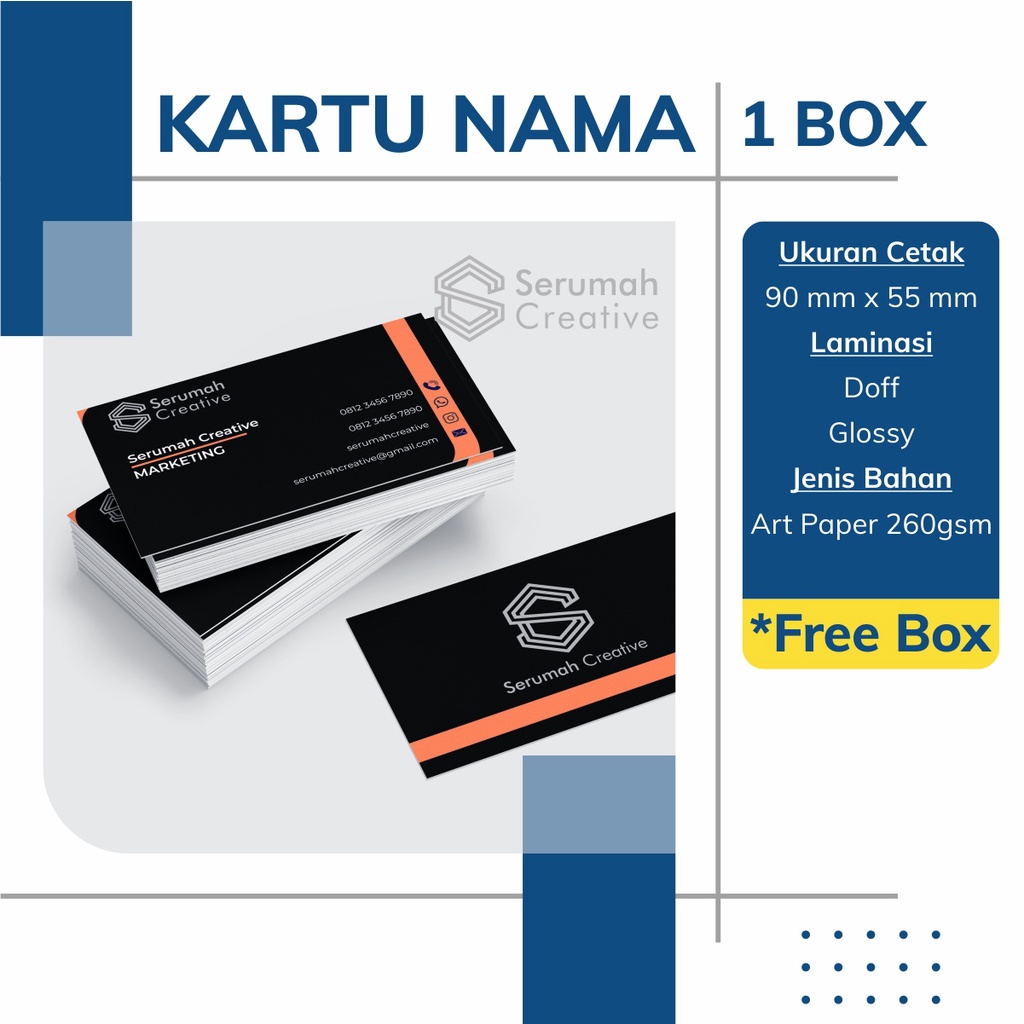 

Cetak Kartu Nama Business Card Custom Bahan Art Paper Carton 260 Free Box