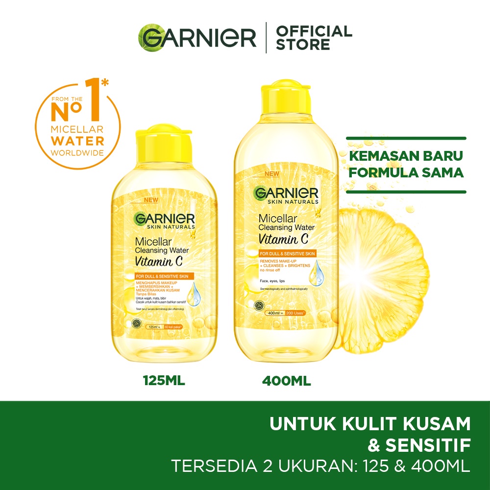 Garnier Micellar Water Vitamin C 125/400 ml Single - Skincare Pembersih Wajah & Makeup Kulit Cerah