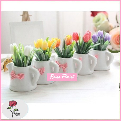 Set Tulip Vas  Artificial Hiasan Cafe Rumah Bunga  Plastik  