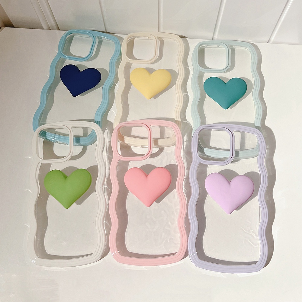 3d Cinta Hati Warna Macaron Transparan Shockproof Musim Panas Phone Case Cover Untuk Iphone X XR XS 11 12 13 14 PLUS PRO MAX