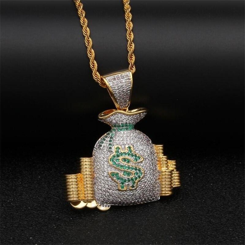 Creative Fashion Coins Pendant Stack Zircon Purse Pendant Necklace Hip Hop Men's Rock Party Jewelry