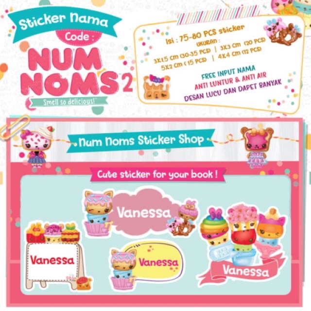 

85PCS STIKER NAMA CUSTOM Num Noms/Marie Cat/Shopkins/Garfield/Ultraman/Mashimaro