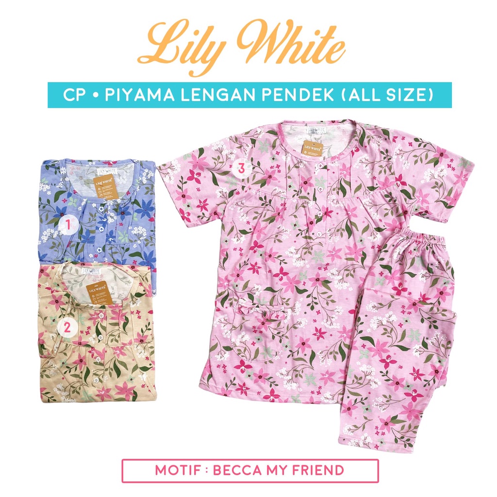 Piyama CP Lengan Pendek - Celana Panjang All Size LILY WHITE Anne Claire BabyDoll Baju Tidur