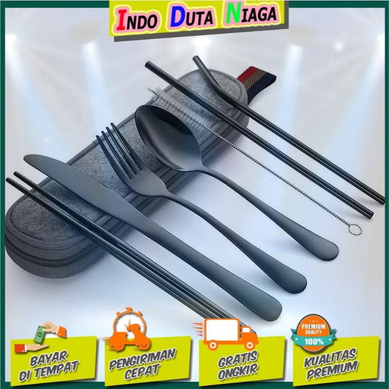KNIFEZER Set Alat Makan Sendok Garpu Pisau Sumpit Sedotan - EA02300