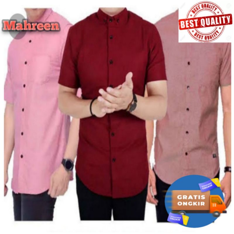 Kemeja Pendek Polos/Kemeja Pendek Pria Katun Okford