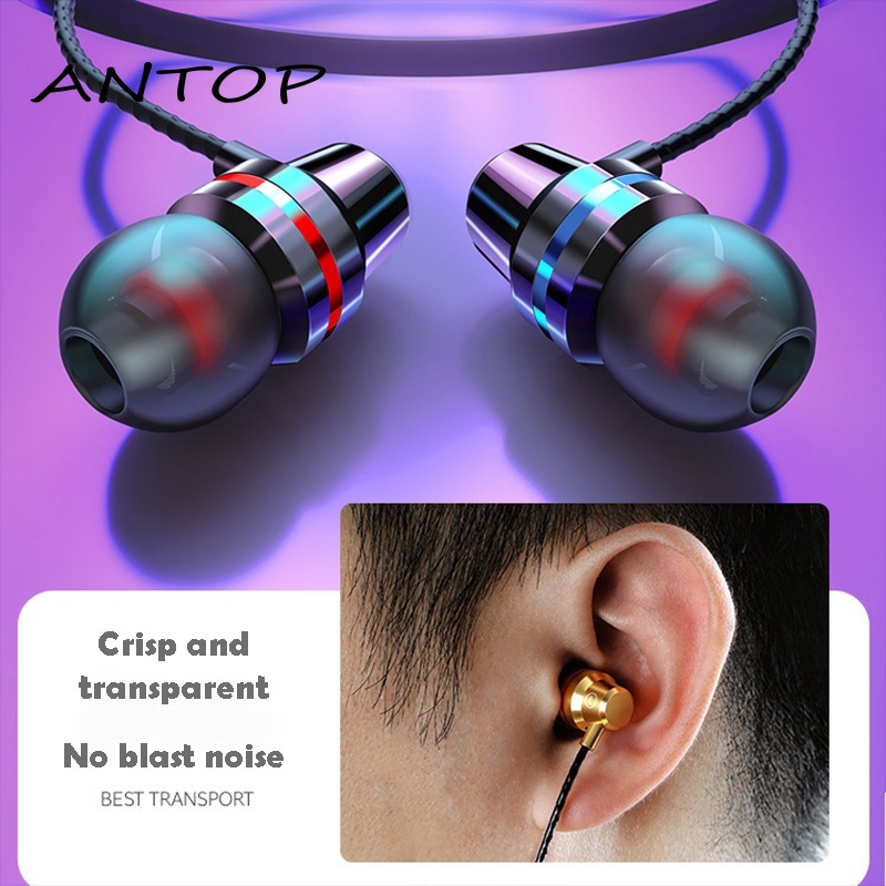 Super Bass Metal Headset Bass Stereo Earphone Headphone Kabel Dengan Mic Telepon Universal ANTOP