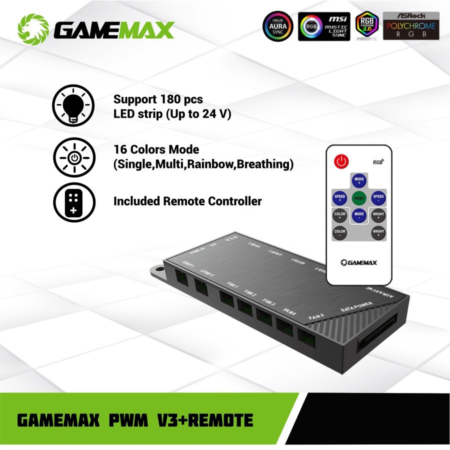 Gamemax Controller PWM + Rainbow Remote ARGB Hub V3.0 Fan Led Strip