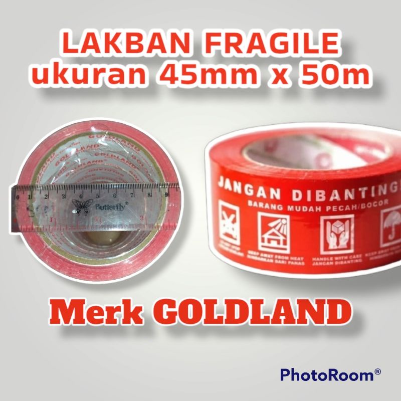 

OPP Lakban Printing FRAGILE 48mm x 50m Merk GoldLand, Harga Grosir
