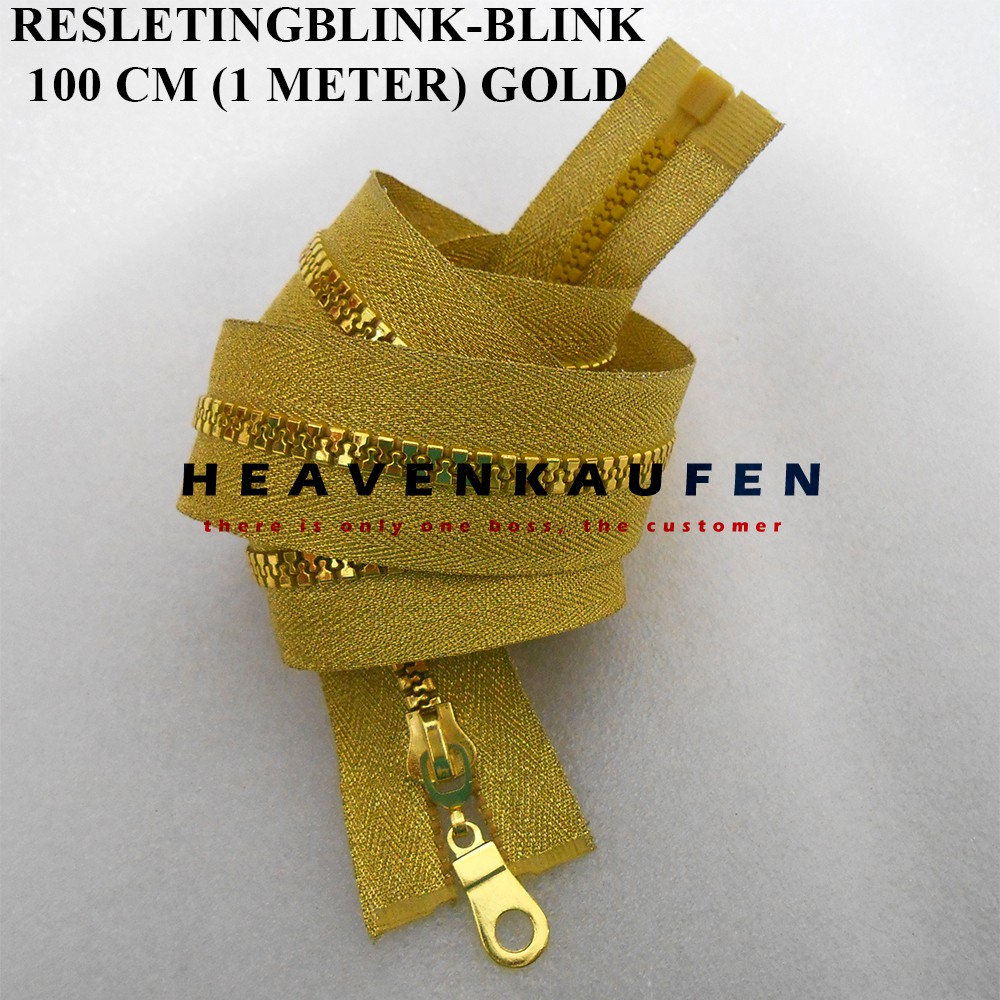 Resleting Zipper 100 cm (1 meter) Blink Blink Mengkilap Warna Gold Emas