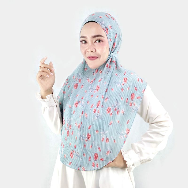 hijab bergo plisket motif bunga