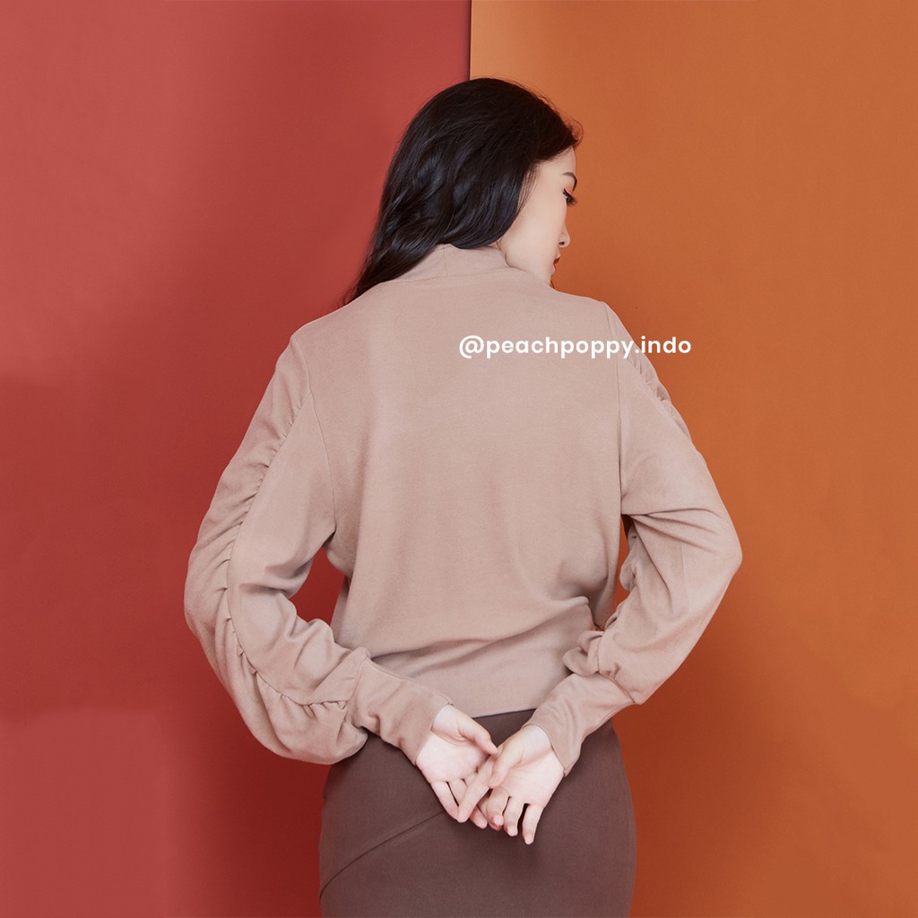 Peach Poppy Minji Top - Atasan Wanita Blouse Turtleneck Lengan Panjang Puff