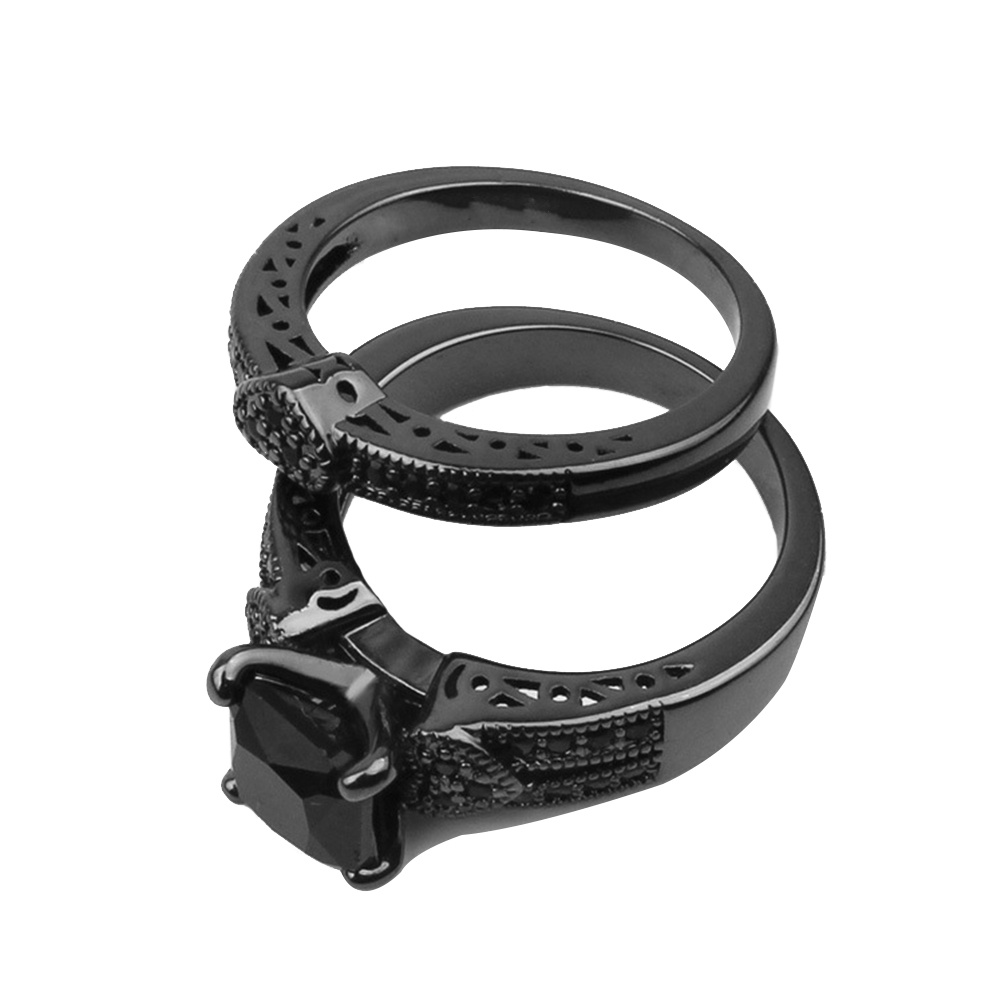 Hu Hu Hu Hu Hu Alat Bantu Pasang Kacamata♡ 2pcs / Set Cincin Wanita Bentuk Kotak Hias Cubic Zircon Untuk Pesta