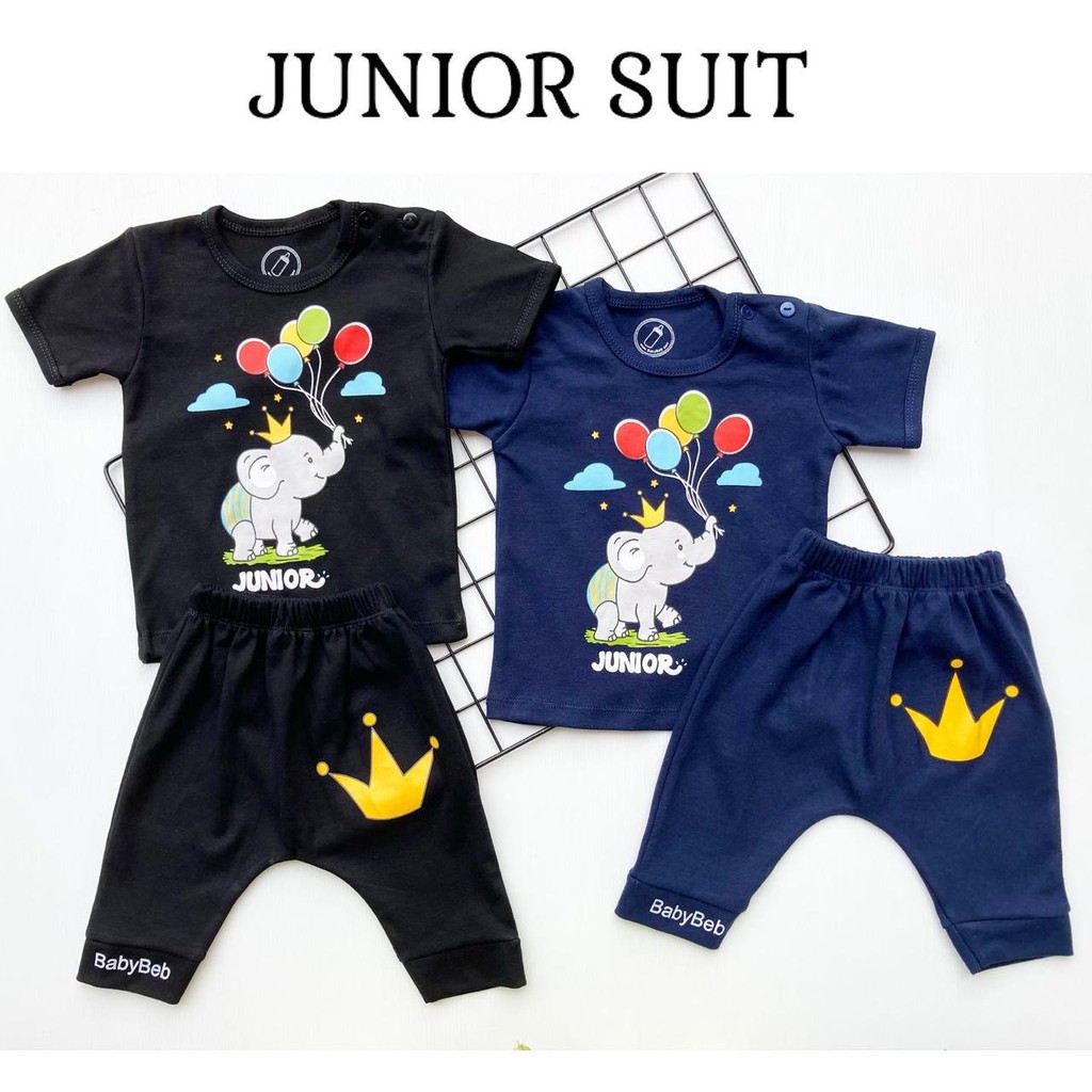 JUNIOR SUIT Baju Setelan Kaos Celana Pergi Jalan Topi Lucu Fashion Anak Bayi Cowok Laki Terlaris