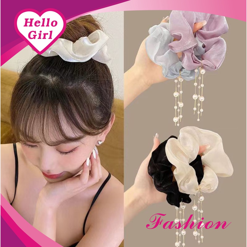 (Hello Girl)F130 Ikat Rambut Wanita Model Permata Rumbai Import