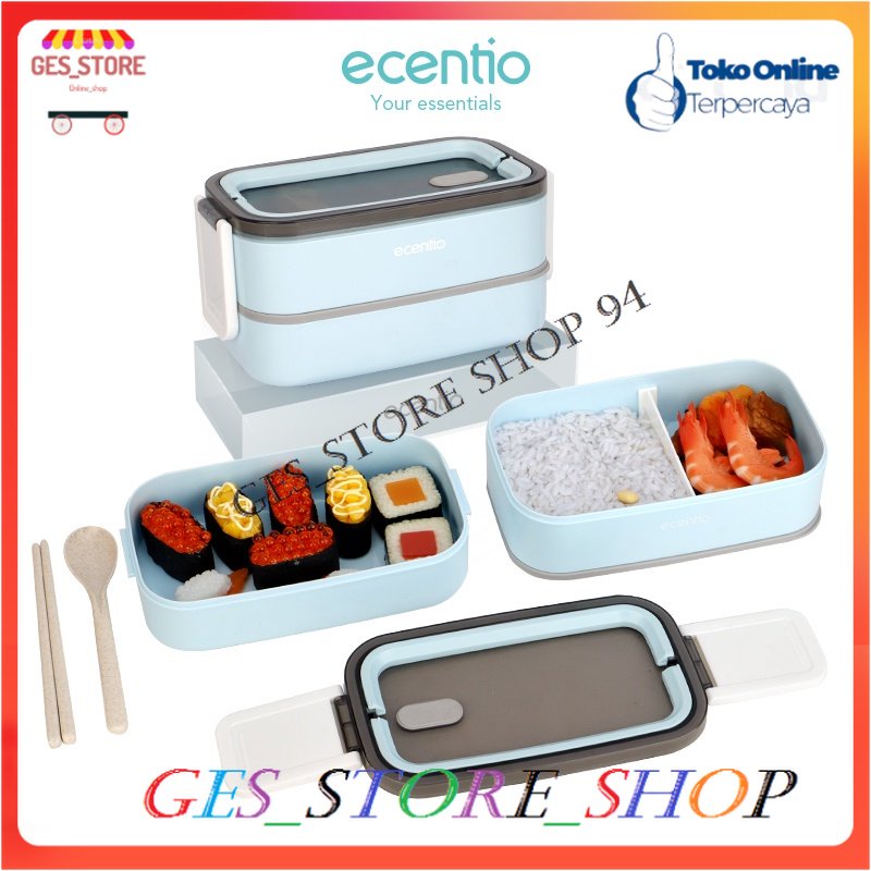 ecentio Lunch Box kotak Makan Biru 1600ml portabel Double-Layers Tahan bocor tempat makan