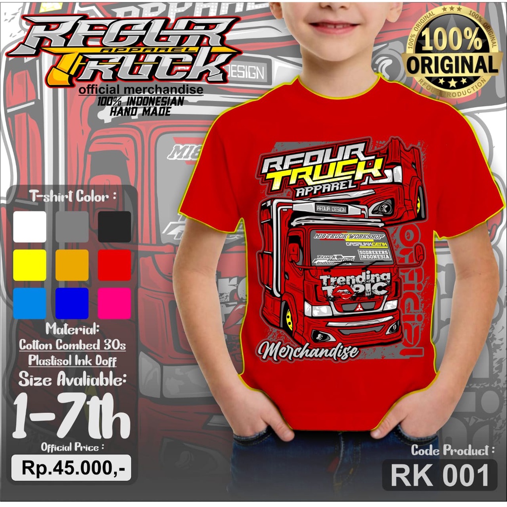 Kaos truck oleng anak anak Kaos truck mania anak Baju kaos anak Kaos gambar truck Rfour original