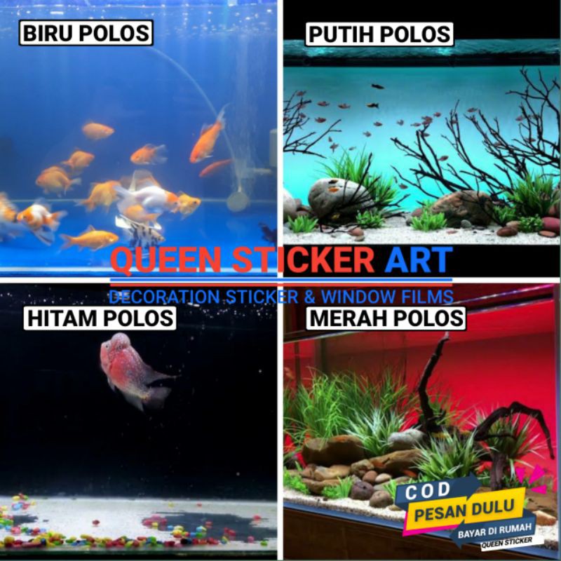 Stiker Aquarium Background Polos / Sticker Skotlet Akuarium Warna Putih Biru Hitam Merah