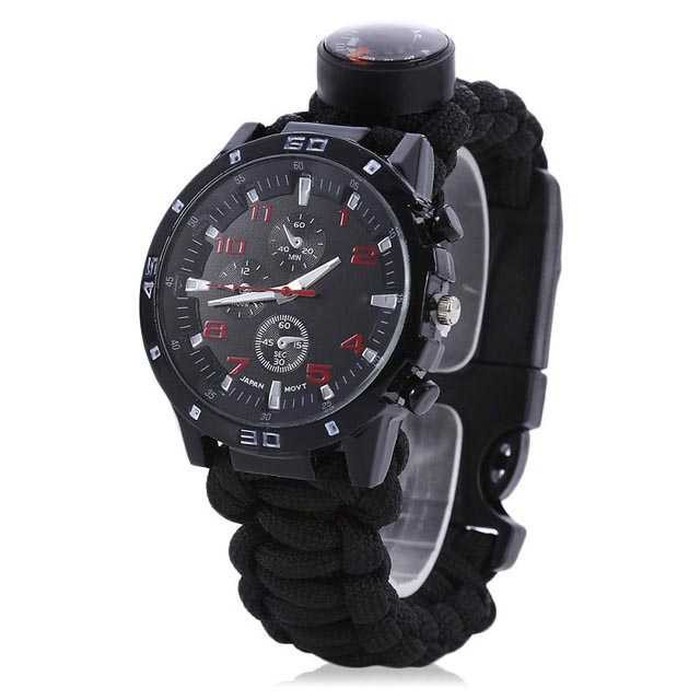 Jam Tangan Pria Analog Paracord Survival Watch Gelang Kompas Jamtangan Cowok Keren Outdoor Camping