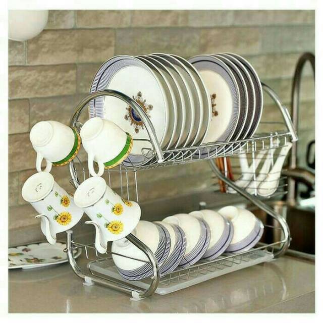 Rak Piring Stainless 2 Susun Murah / Rak Peralatan Dapur 2 Tingkat / 2 Tier Dish Drainer