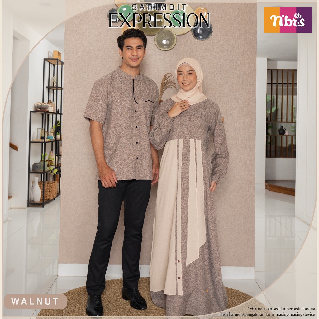 Nibras Sarimbit EXPRESSION WALNUT  Baju Muslim NBRS Couple Seragam Lebaran Keluarga Terbaru 2022