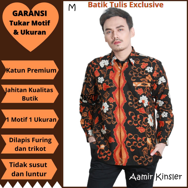 Kemeja batik tulis pria keren exclusive halus katun cirebon mega mendung lengan panjang