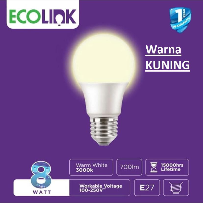 Lampu Bohlam LED Bulb 8 Watt 8Watt 8W 8 W Kuning Warm White ECOLINK