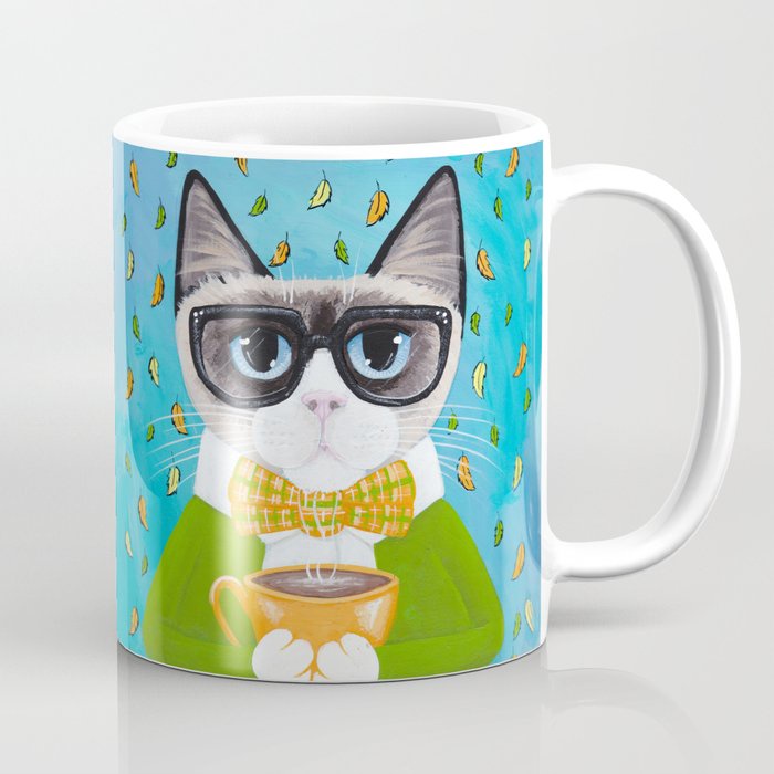 Mug Cangkir Nerdy Showshoe Siamese Coffee Cat
