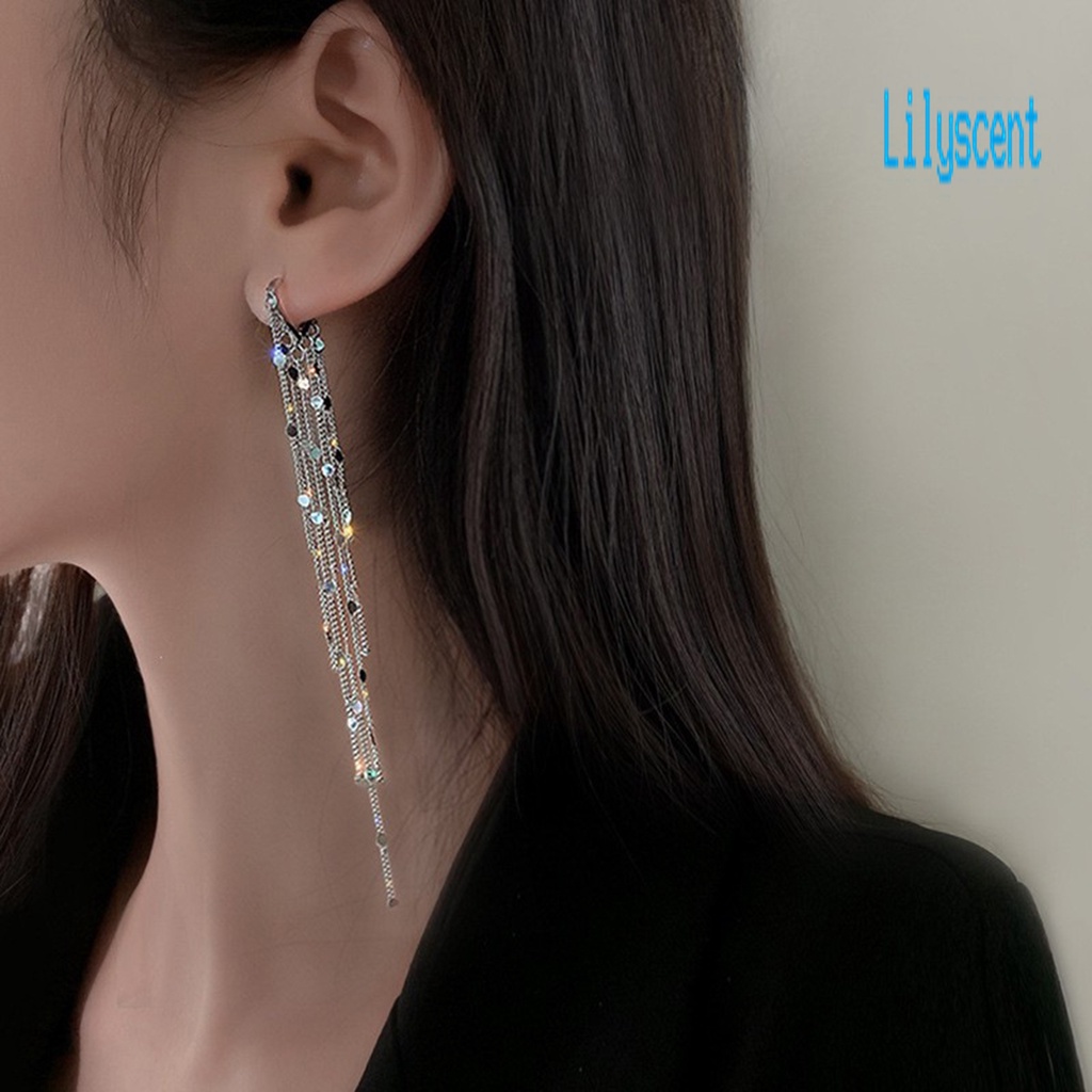 Ls 1Pc Anting Tusuk Gantung Wanita Desain Rumbai Sequin Gaya Korea Untuk Pesta / Nikah