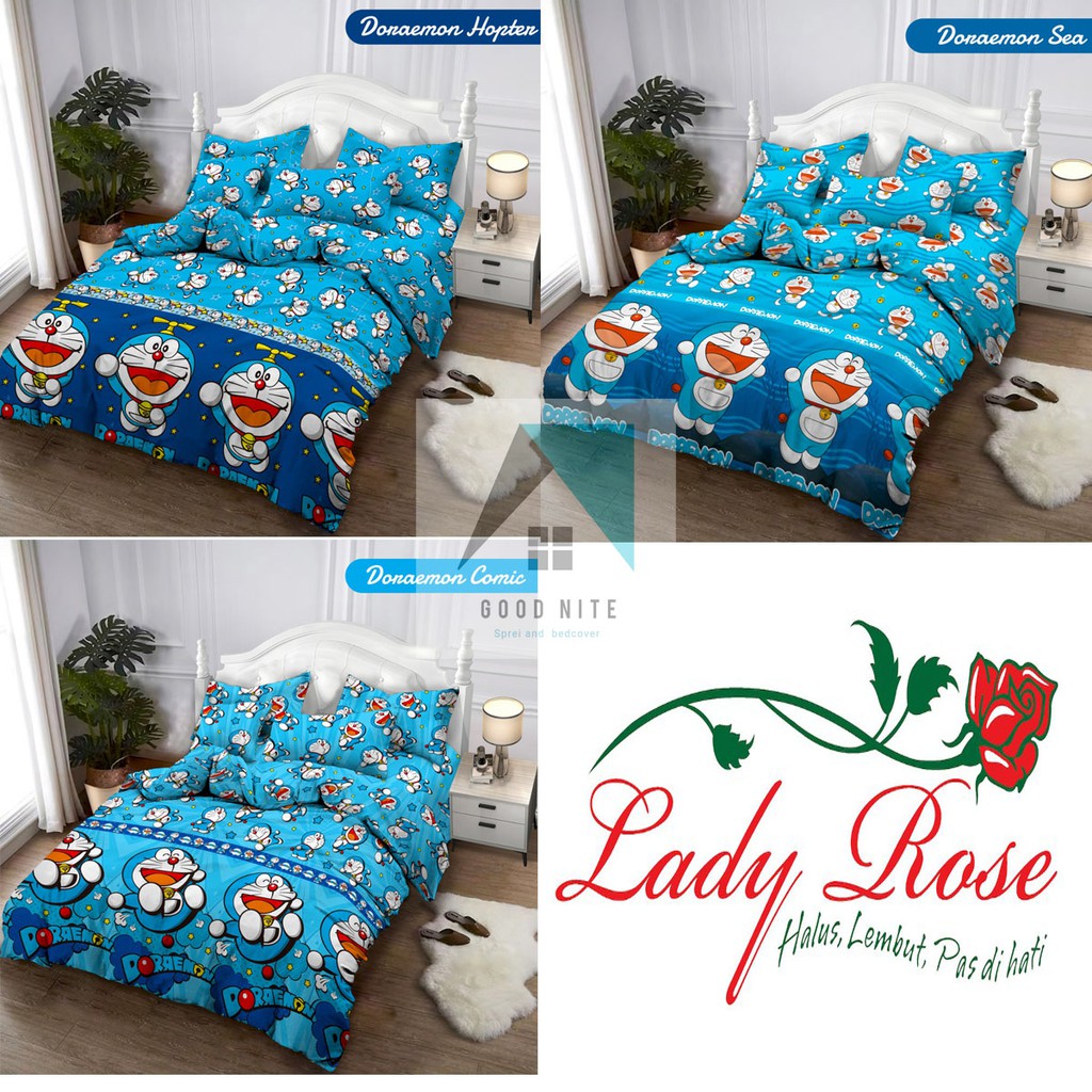 Sprei Lady Rose King Size Bantal 2  180x200  6 Kaki Motif 2021 edisi Doraemon
