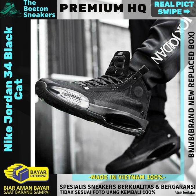 Nike Air Jordan 34 Black Cat Sepatu Olahraga Basket Pria Wanita Premiu Famozmart