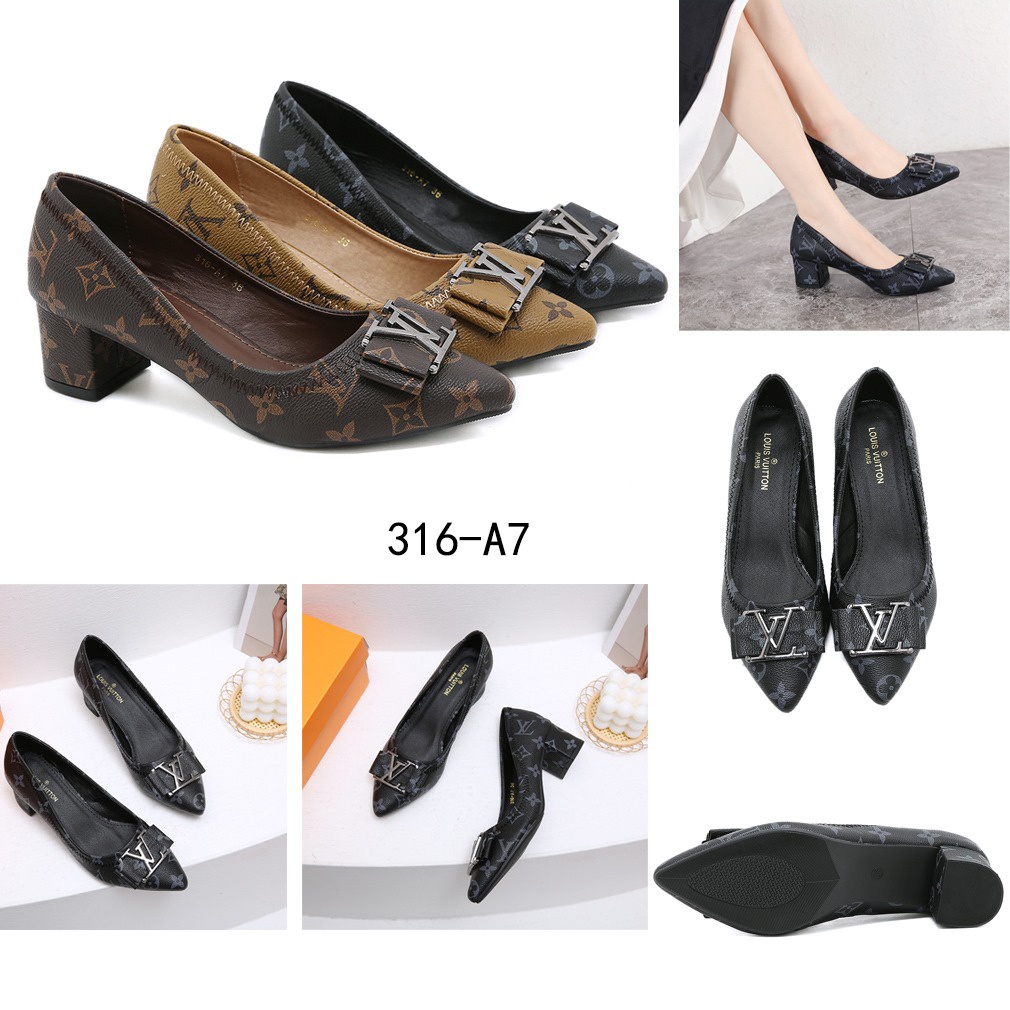 Logo Bow Block Heels Pumps in Monogram #316-A7