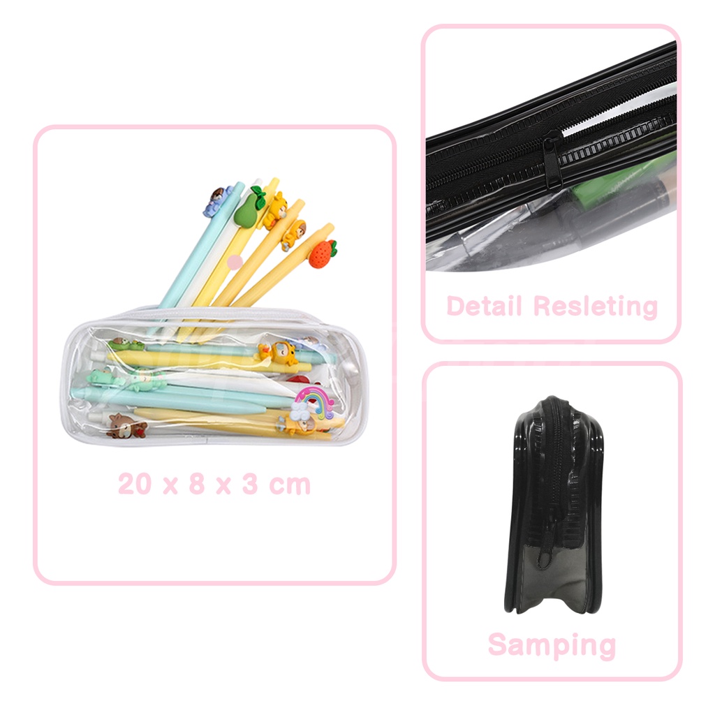 Shifra Tempat Pensil Pen Case Mika Black And White (Free 1 Sticker Timbul Random)