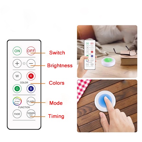 Lampu malam mengubah warna lampu kecil nirkabel LED remote control baterai lampu berperekat-7