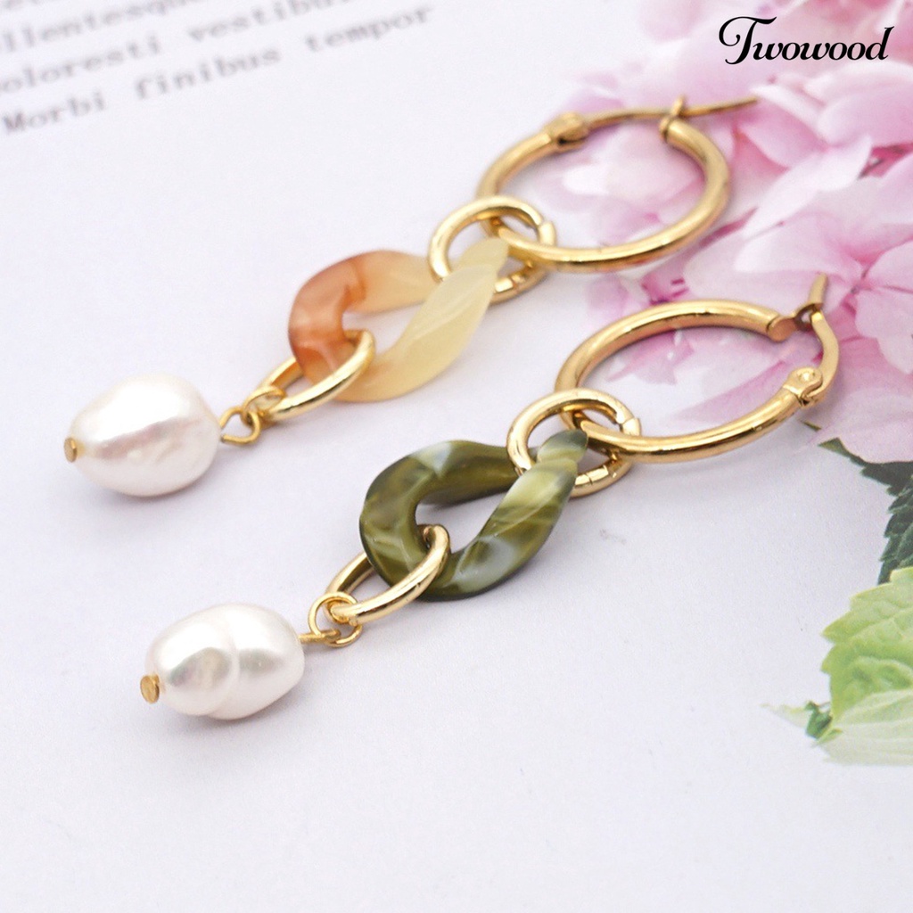 Twowood 1 Pair Bohemian Earrings Faux Pearl Comfortable to Wear Baroque Style Exquisite Long Dangle Earrings for Party