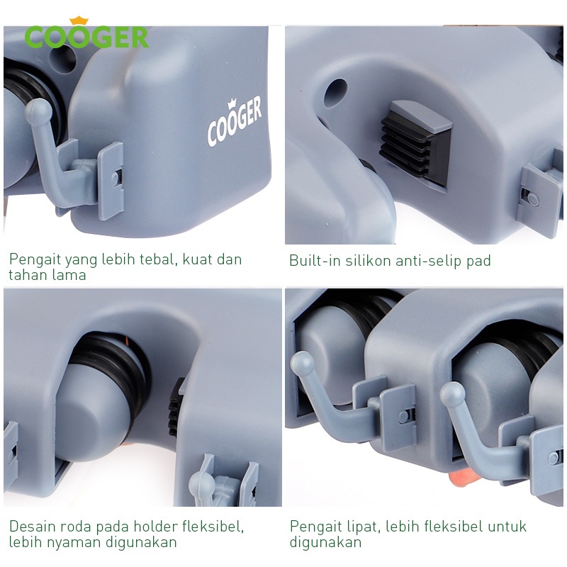 COOGER Special Bundle Set Sapu Lantai 2in1/3in1 Alat Pembersih Rumah Tangga Set Sapu Pengki dan Pel Karet Broom Set With Rubber Wiper Warna Biru + Gantungan sapu dan pel 3 klip dengan Empat kait - Holder Serbaguna-8